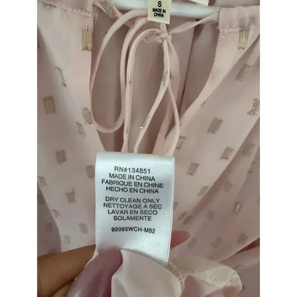 WAYF Dede x Emily Pink Swiss Dot Mini Dress Size S Romantic Ruffle Hem - Picture 8 of 9